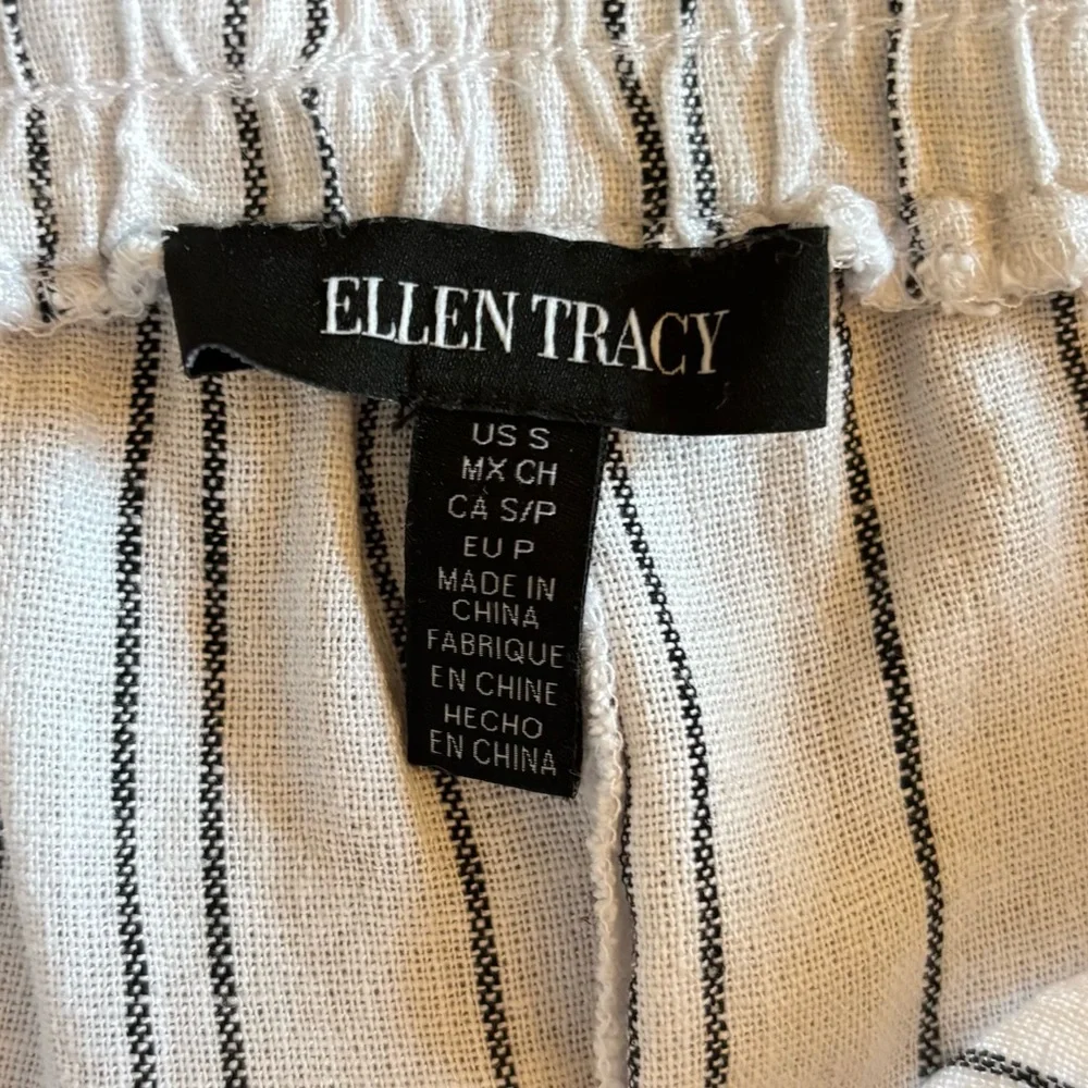 Ellen Tracy Linen Stripe Wide Leg Pants Women's Small White w/ Black pinstripes - Picture 12 of 15